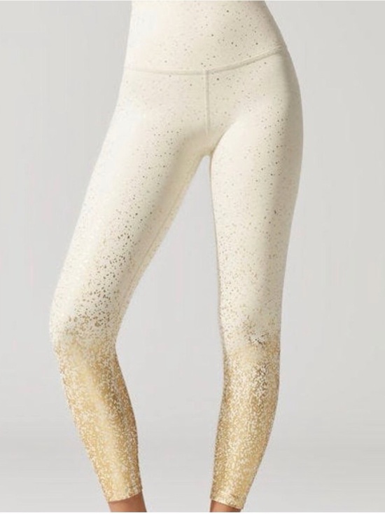 Beyond Yoga Pants - Beyond Yoga Cream and Gold Leggings Size Medium